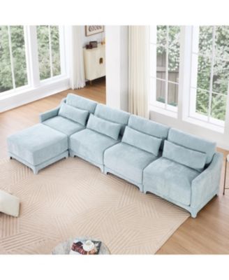 Sky Blue Chenille Sofa with Ottoman