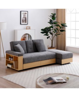 Convertible Sleeper Sofa Bed with Storage Ottoman & Drop Down Table