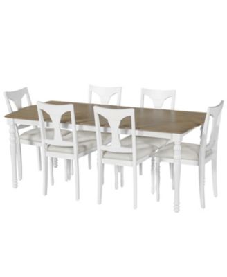 Extendable Wood Dining Table Set with 6 Upholstered Chairs
