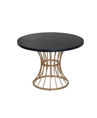 Black Oak 42" Round Dining Table - Wrought Iron Base