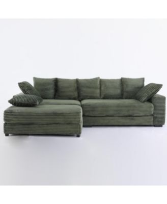 Streamdale Corduroy Sectional Sofa w/ Ottoman & Pillows - GREEN
