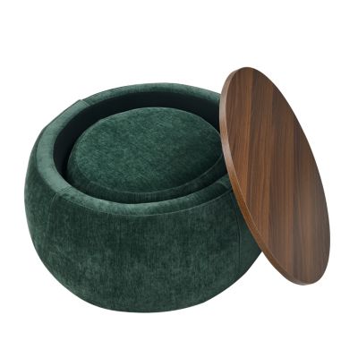 2-in-1 Round Ottoman End Table