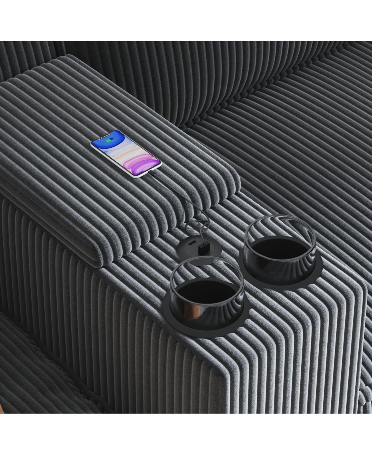 Streamdale Furniture L-Shaped Corduroy Sofa w/ Storage & Usb