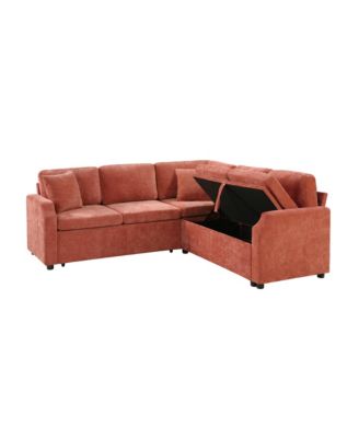 Sectional Sofa Bed L-Shape Orange Sleeper with Hidden Storage