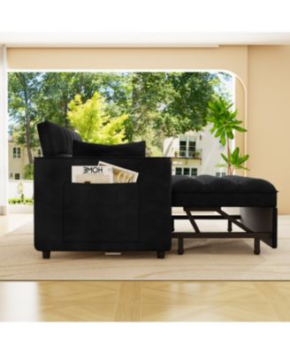 Velvet Sleeper Sofa Couch Pull Out Bed - Black