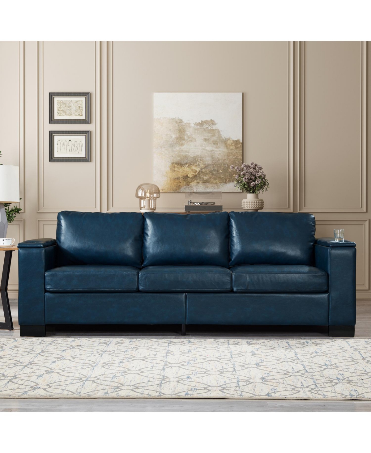 Streamdale Furniture Streamdale Modern Faux Leather Sofa with Cup Holder & Storage