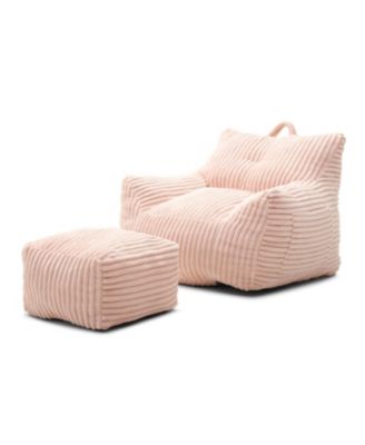 Giant Pink Plush Bean Bag Chair with Footstool