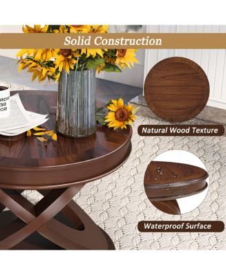 Retro Round Wooden End Table, X-Base