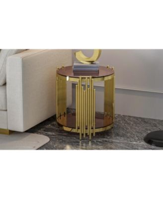 Streamdale Gold End Table, Brown Tempered Glass, Stainless Steel Legs