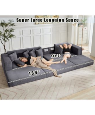 Oversize Cloud Couch, L-Shape Sleeper Sofa, 8 Pillows, Corduroy, Dark Gray (Right Facing