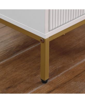 Mid-Century Modern Nightstand with Gold Legs & Wavy Drawers - White