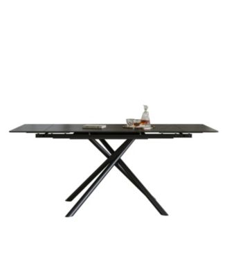 Streamdale Retractable Sintered Stone Dining Table, Black Steel Legs, 83 Inch (Black)