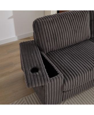 Streamdale Oversized Corduroy Corner Sofa w/ Storage, USB, Cup-holder