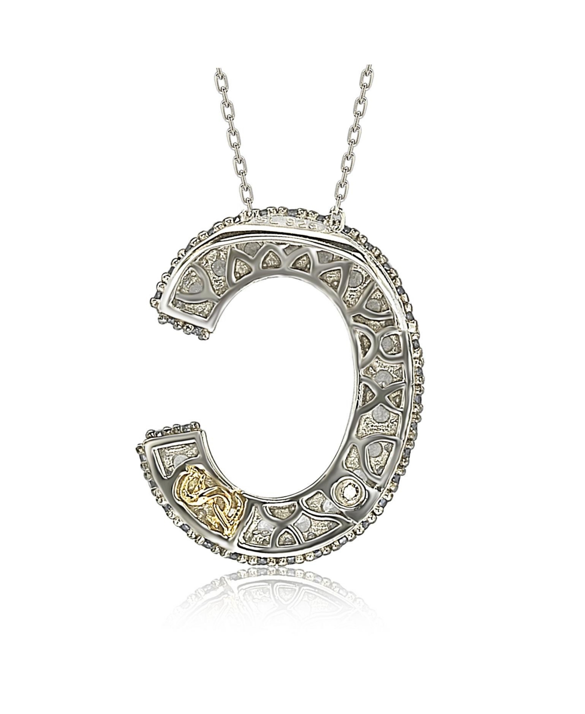 Suzy Levian Sterling Silver Sapphire 3-d Letter "C" Initial Pendant