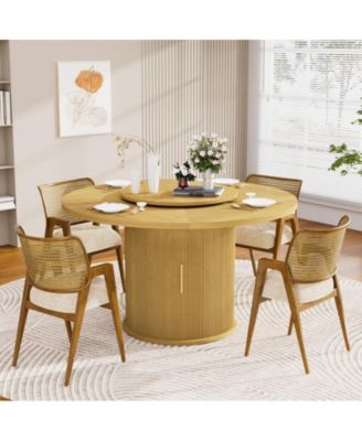 CASAINC 55″ Round Dining Table with Rotating Tray and Storage Shelves only table）