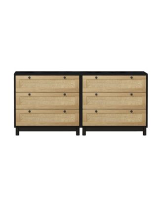 Black 3-Drawer Woven Storage Cabinet (Set of 2