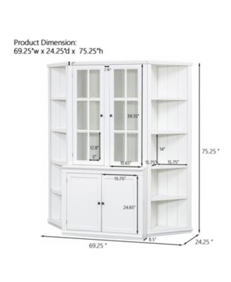 75" Display Cabinet & Triangle Bookshelves - White