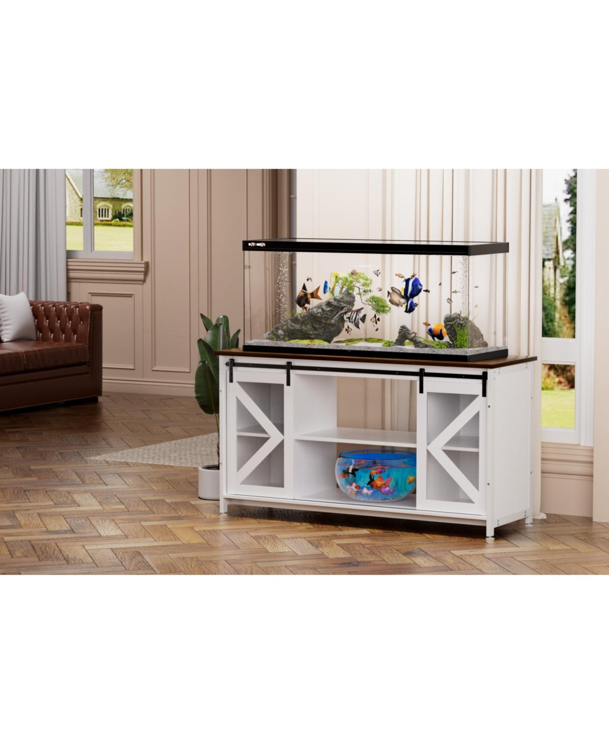 Streamdale Furniture Metal Aquarium Stand with Cabinet - 80 Gallon White