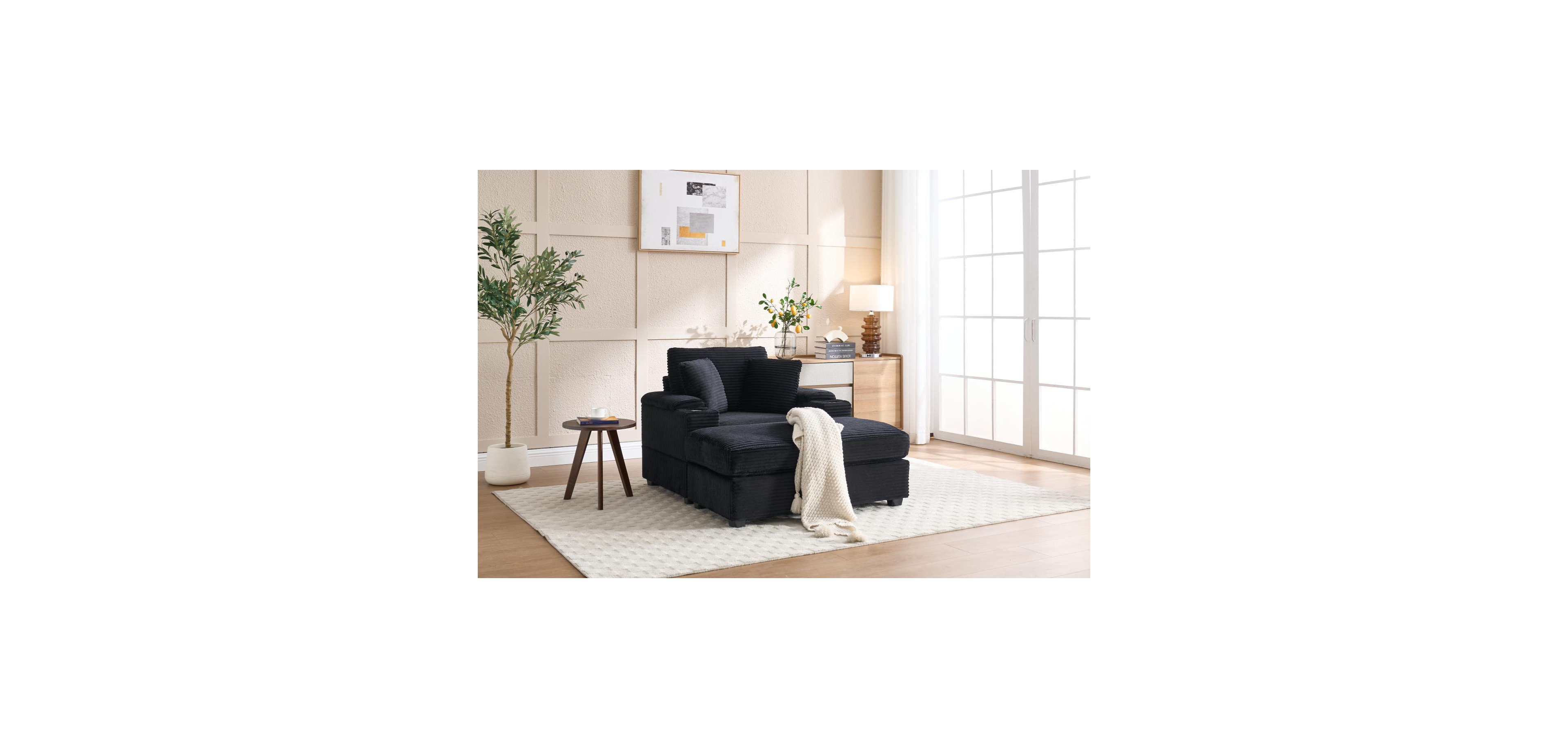 Streamdale Furniture Corduroy Chaise Lounge Sofa with Ottoman and Storage