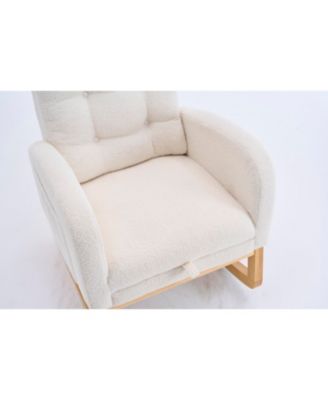 Cream White Plush Rocking Chair with Footrest