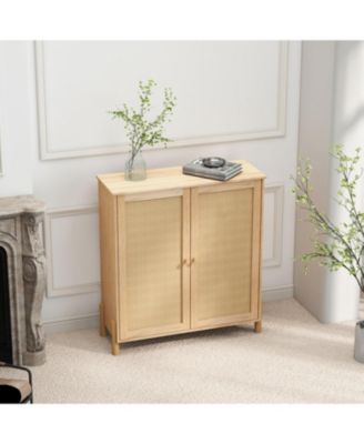 Rattan Door Mid-Century Modern Storage Cabinet