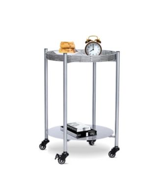 Rolling Coffee Table - 2-Tier Silver Metal Side Table
