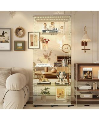 Tempered Glass Display Cabinet w/ LED, Lock, Mirror Back