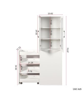 70.87" Display Cabinet, 4-Tier Pull-Out Shelf, 2 Glass Doors, Modern Bookshelf