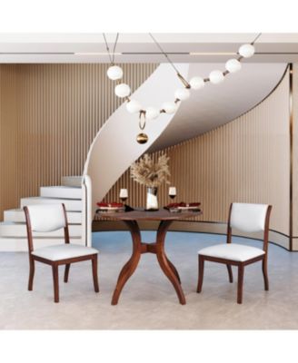 Walnut Round Dining Set- 39.4" Table + 2 Chairs, Solid Wood