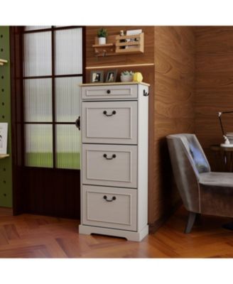 Storage Cabinet - 3 Flip Drawers, 1 Drawer - Antique White