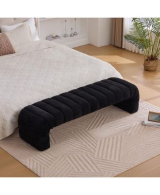 Modern Upholstered Bed Bench, Channel Tufted, Chenille, Black