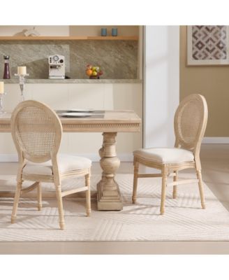 French Country Rattan Back Dining Chairs (Set of 2)