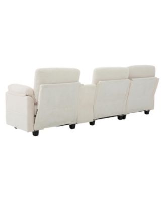  L-Shape Corduroy Sofa- 4-Seater, USB, Storage, Console & Ottoman