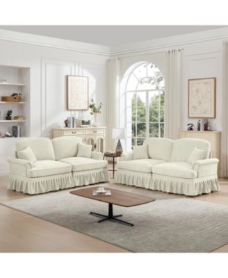 Modular Sofa Set, Flared Arms, Removable Skirts, Beige White
