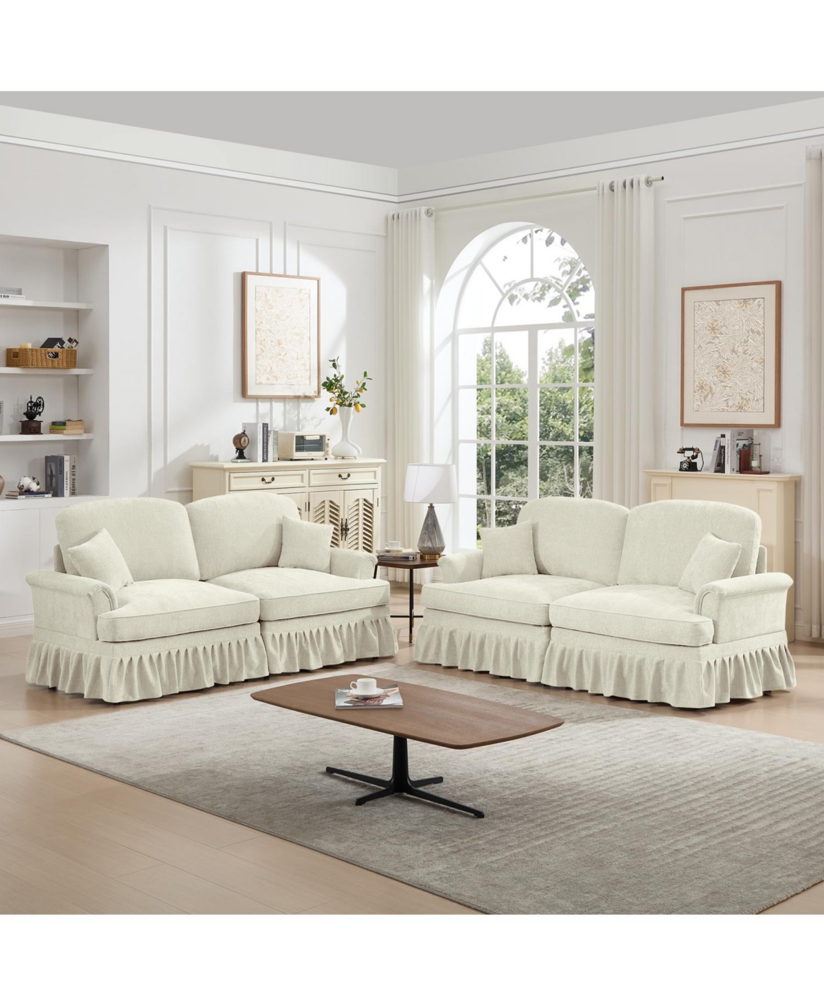 Streamdale Furniture Modular Sofa Set, Flared Arms, Removable Skirts, Beige White