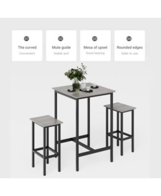 Bar Table Set with 2 Bar stools, Grey, 23.62" W x 23.62" D x 35.43" H