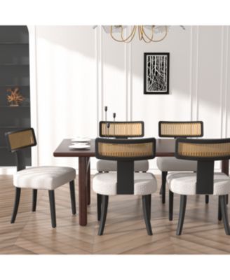 Mid Century Rattan Dining Chairs - Set of 2 Black/Beige