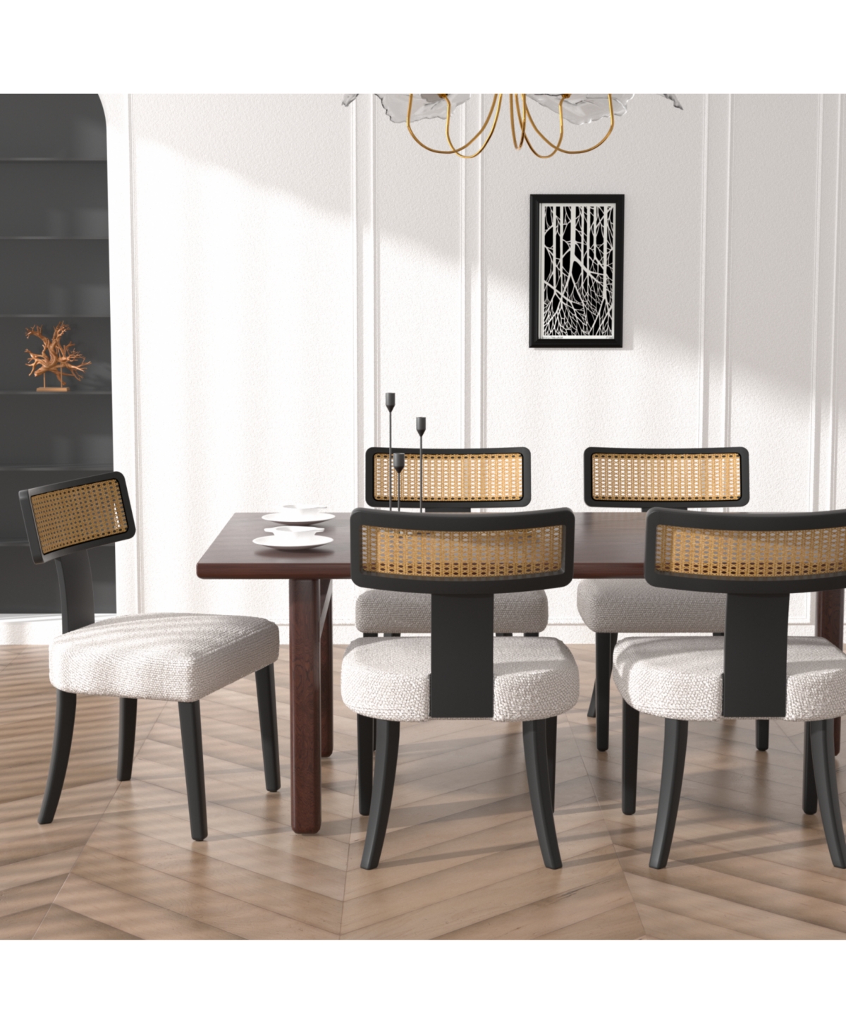 Streamdale Furniture Mid Century Rattan Dining Chairs - Set of 2 Black/Beige