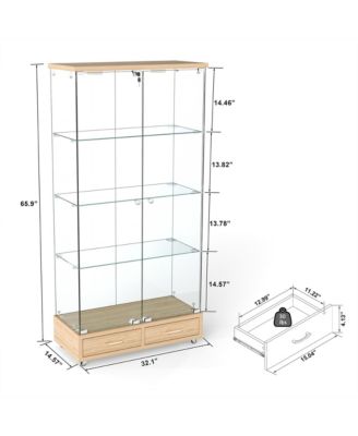 Modern Glass Display Cabinet w/ Drawers & LED Lights