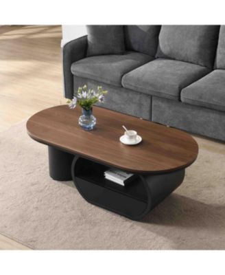  Luxury Industrial Oval Coffee Table w/ Drawer