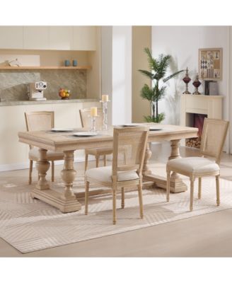 French Country Dining Chairs, Rattan Back, Beige (Set of 2