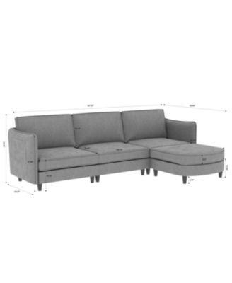 Streamdale 107.8" 3 Seater L-Shaped Sofa Couch with Ottoman & Pockets
