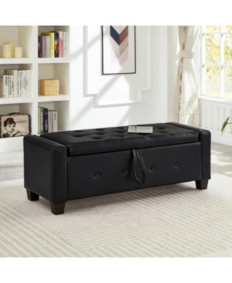 + 48" + Faux Leather + Tufted + Storage Ottoman Bench