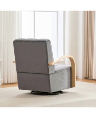 Streamdale 30.7" Swivel Accent Chair - Channel Tufted, Solid Wood Arms - Charcoal