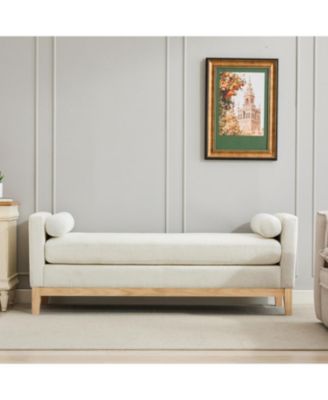 + 1 Pc. + Ivory Boucle + Elegant Upholstered + Bench/Daybed