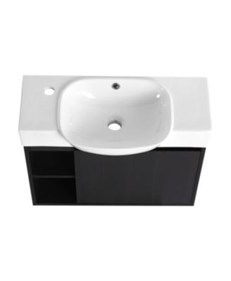  26" Wall-Mount Vanity, Ceramic Sink, Soft-Close, Dark Oak