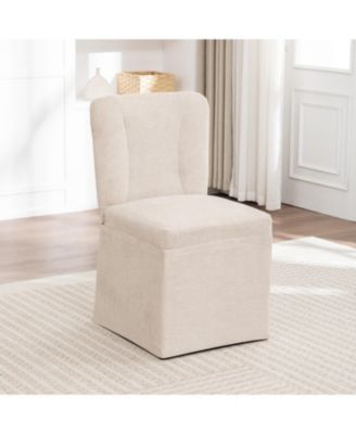  Linen Dining Chairs Modern Fabric Side Chairs Padded Seat Set of 2 (Beige)