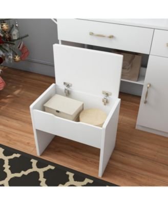 Streamdale Vanity Desk with LED Mirror Power Outlet 3 Drawers 7 Shelves & Stool