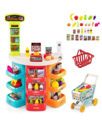 Kids Grocery Store Playset with Checkout Counter Shopping Cart and Pretend Food Accessories