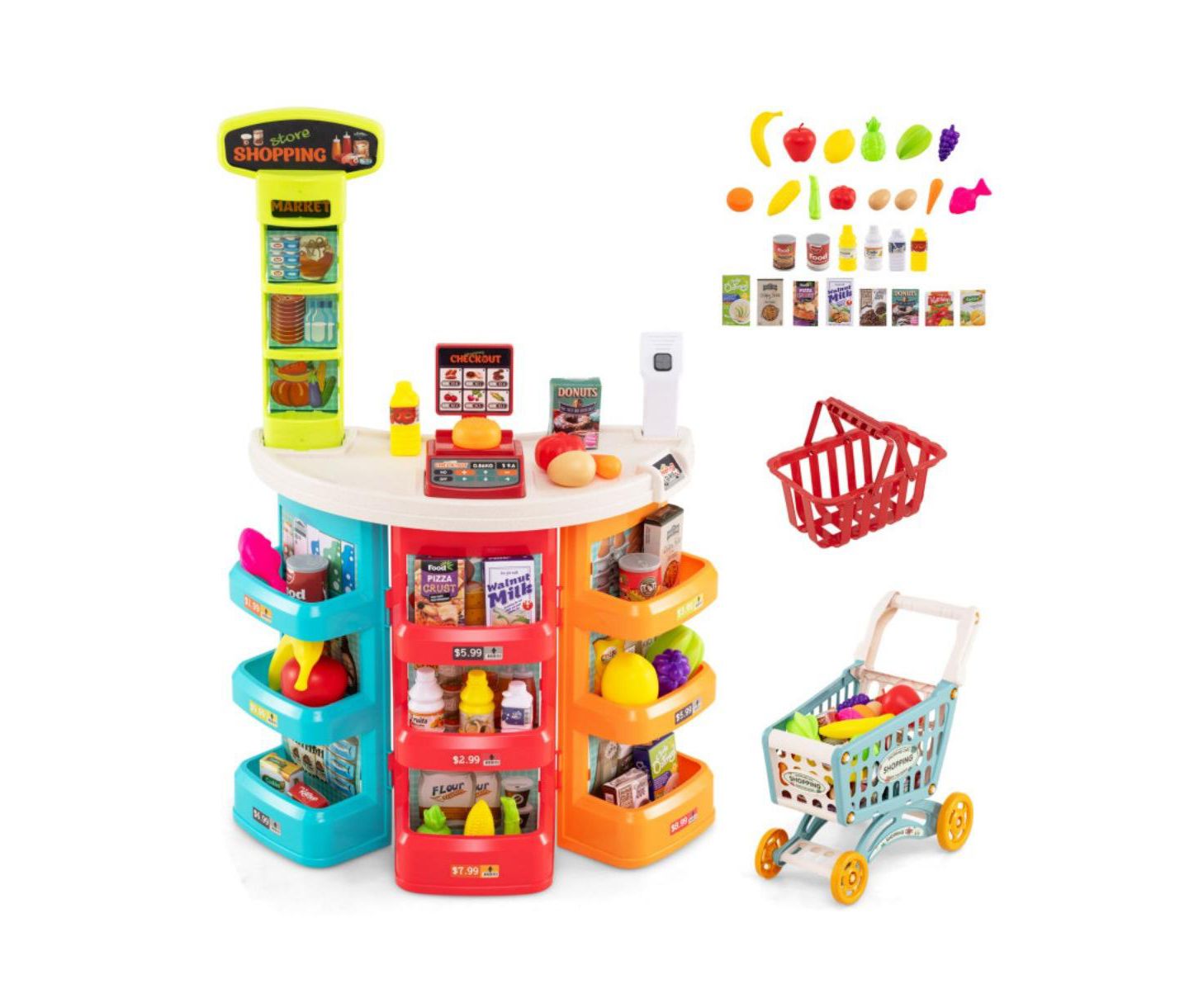 Детский игровой набор HONGGE Light-Up Scanner Grocery Store Playset with Shopping Cart, Ages 3+ — фото 5